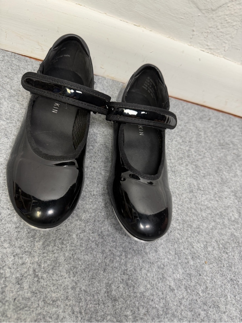 Size 13 Danskin Tap Shoe Black Patent Mary Jane Style  with Velcro Strap